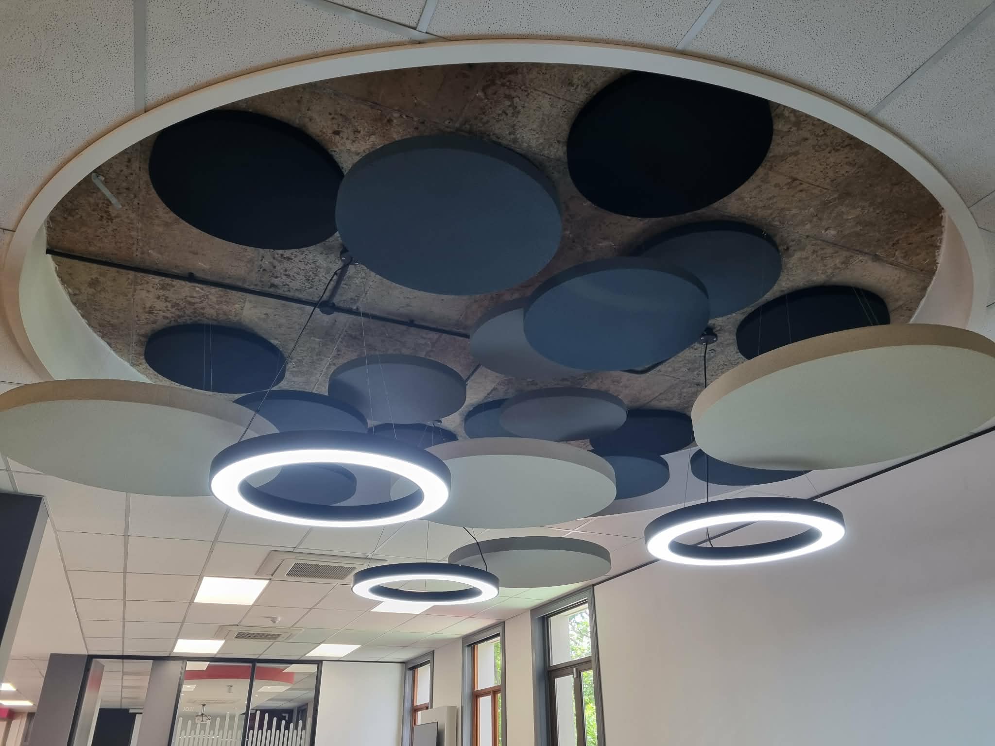 corporate canteen geometric panel installation 1